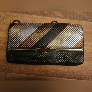 VTG BLACK MESH HANDBAG/CLUTCH/PURSE Magnetic Snap with rope strap